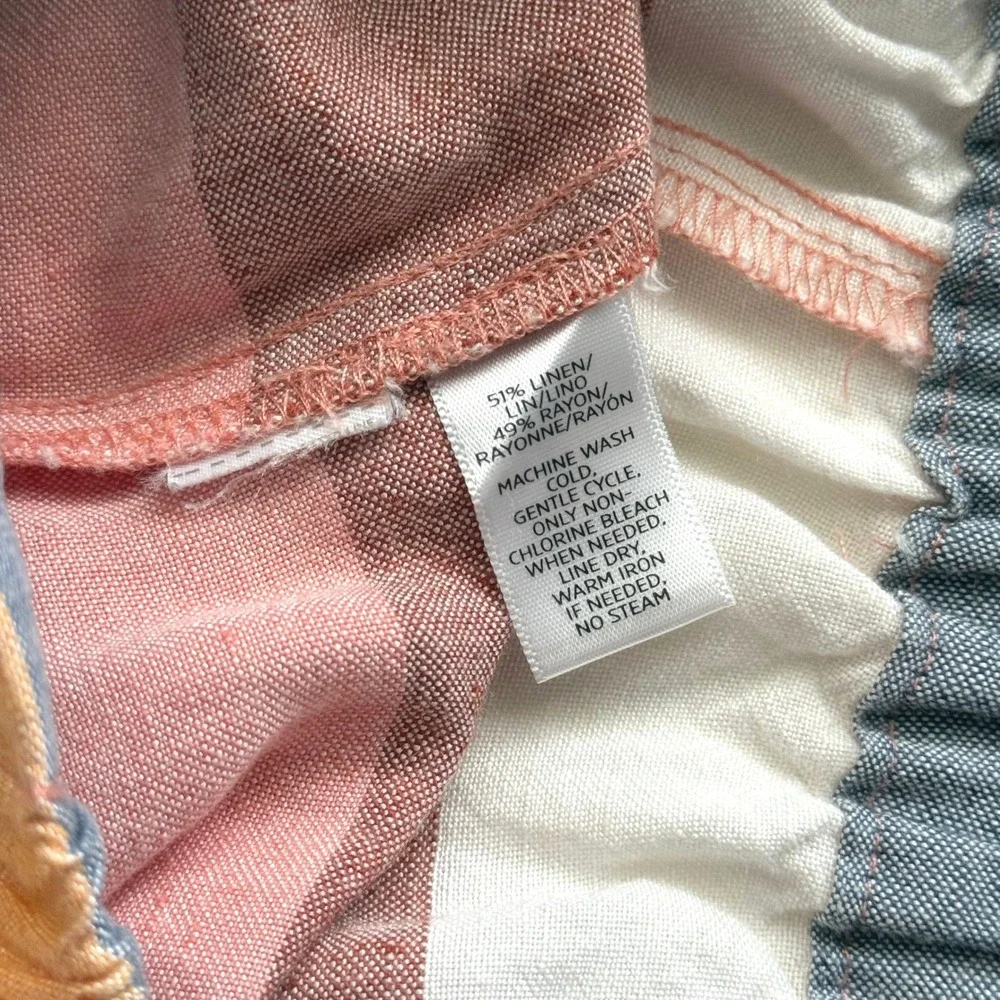 Loft Ann Taylor Striped Linen Blend Mini Skirt Orange Pink XS Pockets Elastic